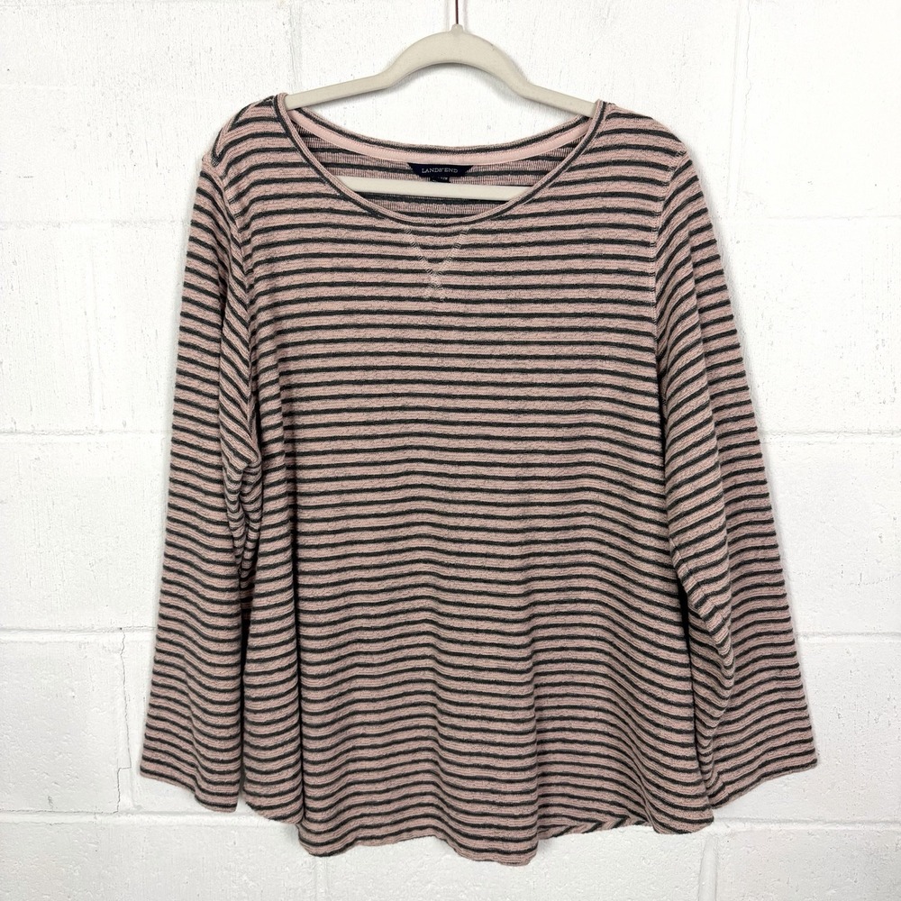 Lands End Womens Tunic Top Plus Size 2X Pink Striped Preppy Beach Casual Coastal